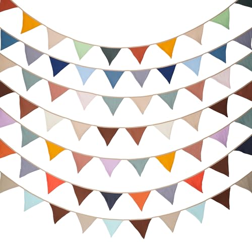 Fabric Bunting Banner, 2 Pack Handmade Neutral String Banner Each 8.5 ft 10 Flags Nursery Wall Hanging Wedding Birthday Home Baby Shower Party Decoration Bunting (Coffee Beige)