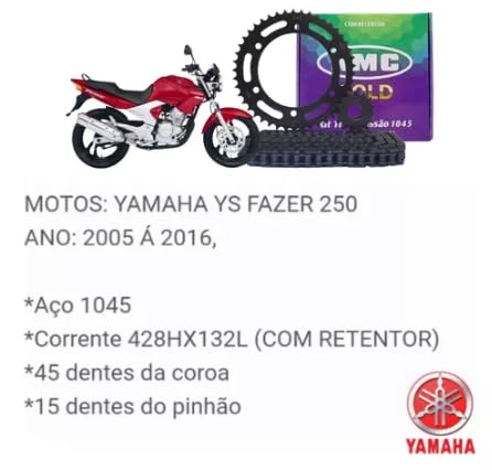 Kit Relaçăo Transmissão Tração Yamaha Fazer 250 2005 a 2016 Com Retentor Kmc