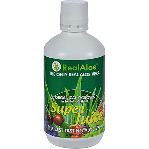 Real Aloe Aloe Vera Super Juice - Organically Grown - No Bitter Taste - 32 fl oz (Pack of 4) Cover