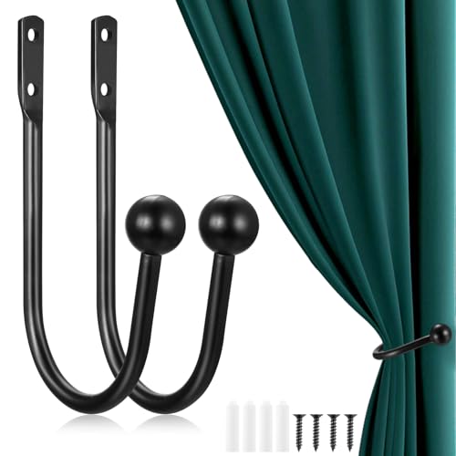 2 Stück Metall Vorhang Raffhalter, U-Form Gardinenhalter Raffhalter für Vorhänge Wohnzimmer, Raffbügel Holdbacks Vorhanghaken Raffhalter Wandbefestigung für Gardinen Schlafzimmer Büro Küchen(Silber)