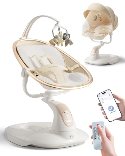 Image of Baby Swing for Infants to Toddler, Electric Baby Swing with Sturdy Shield-Shaped Base, 180° Rotation Portable Infant Swing with 5 Speeds & 12 Lullabies for Newborn Baby Boy Girl Up to 20 lbs, White