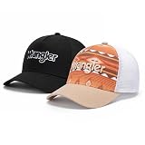 Montana West X Wrangler Men's Trucker Hat 2-Piece Set Breathable Mesh Baseball Cap Structured 7-Panel Adjustable Snapback Hat