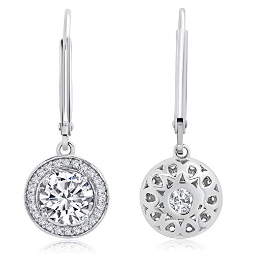 MAX + STONE Sterling Silver CZ Halo Dangle Earrings #TOP23