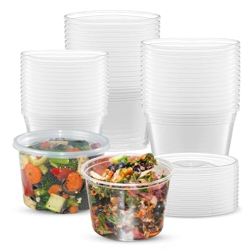 CHEF ROYALE 25 x 16oz Plastic Round Clear Tub Containers With Lids - Microwave Safe Tub Pots - Meal Prep & Takeaway Storage Box - Freezer & Dishwasher Safe (25, 16oz)