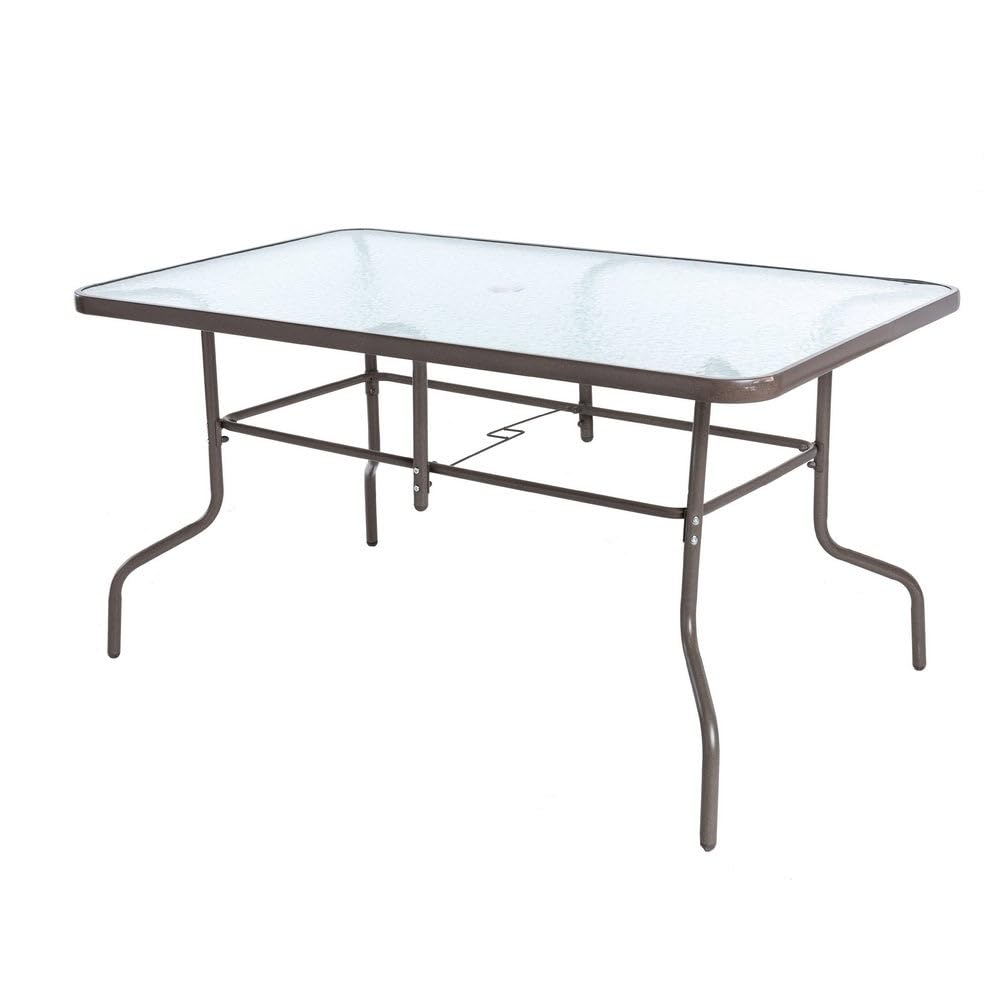 MONTY Conjunto Exterior | Mesa 140 cm de Acero y Cristal Templado + 4 Sillas de Textileno Antracita | Resistente: Pintura anticorrosión, Tela Doble | Transpirables, Apliables | Classic