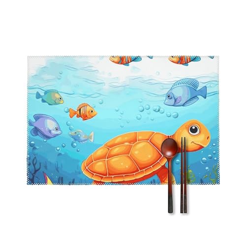 Sets de table anti-tache en toile protège table poisson tortue