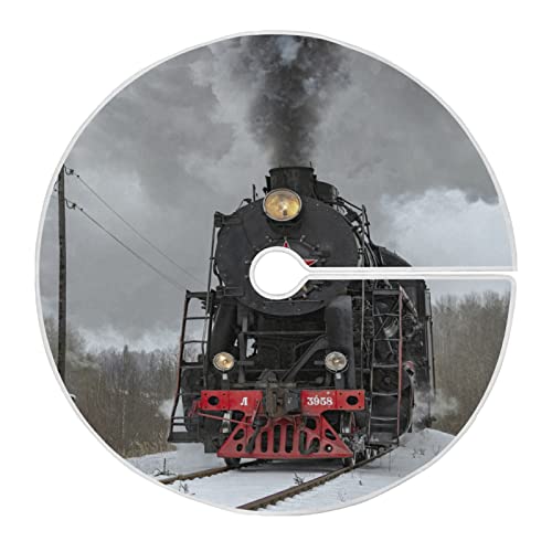 Steam Train in Winter with White Snow, on The Track Route with Smoke 35.4