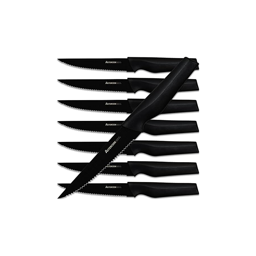 Astercook-Steak-Knives-Steak-Knives-Set-of-8-Dishwasher-Safe-High-Carbon-Stainless-Steel-Serrated-Steak-Knife-Black Astercook Steak Knives, Steak Knives Set of 8, Dishwasher Safe High Carbon Stainless Steel Serrated Steak Knife, Black