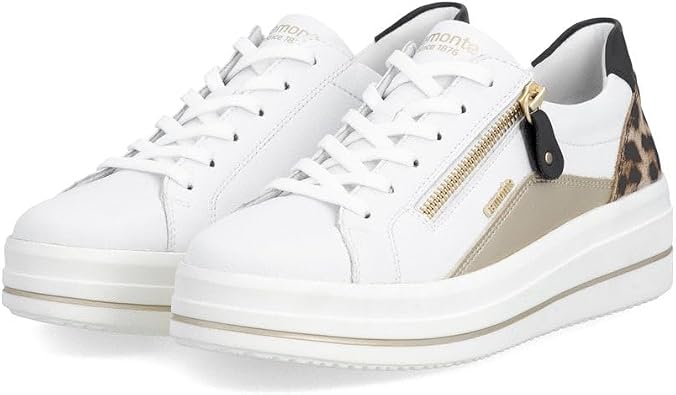 Remonte D1C01 Julika Women's Sneaker Weiss/Palegold/Natur/Schwarz 7-7.5 M US