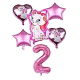 Balloon 6pcs/Set Marie Cat Theme Aluminum Number Balloons Set Baby Girls Birthday Party Decoration Party Supplies Cartoon Foil Balloons (Color : Pink 2)