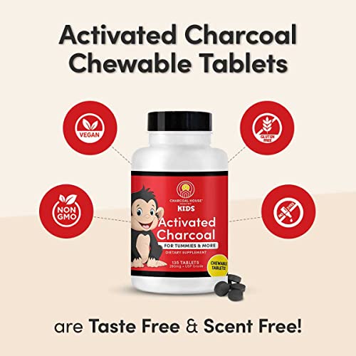Charcoal House Chewable Activated Charcoal Tablets For Kids | Natural, Vegan, Non-Gmo & Gluten Free | For Teeth, Stomach, Gas & Nausea | Usp Food Grade | 135 Ct. #TOP7