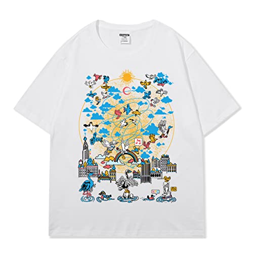 T-shirt graphique Y2K surdimensionné blanc imprimé pigeon style Harajuku en XX-Large