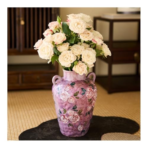 Vase hydroponique rose peint à la main en céramique vintage d'art - 4