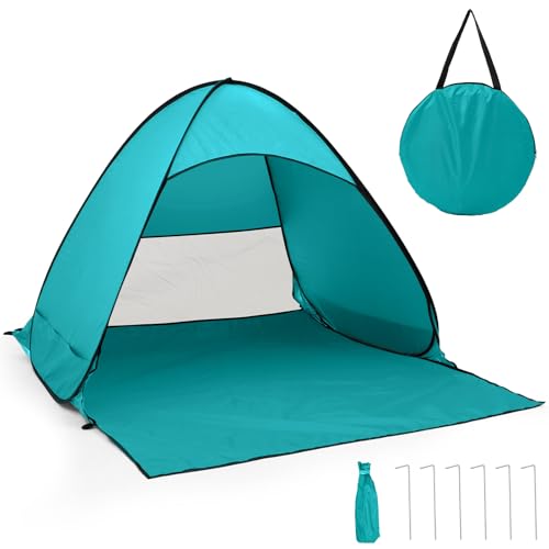 Warmiehomy Pop Up Beach Tent, UPF 50+ UV Protection Beach Sun Shelter Tent with Zipper Porch & Carry Bag, Automatic Instant Portable Beach Tent for Beach Camping Fishing Picnic, Lake Green