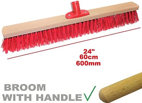 Cotarba Garden Sweeping Push Brush Outdoor Broom Stiff Hard Sweeping Long Brush With Handle Yard Garden Decking Outdoor Garden Patio Sweeper Stiff Heavy Duty Hard Brush Broom PCV Bristles (Red)