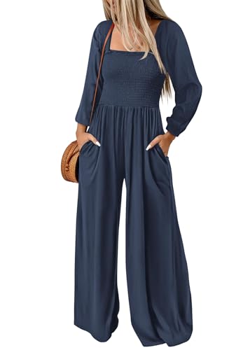 KIRUNDO Jumpsuits for Women Dressy Casual One Piece Long Sleeve Wide Leg Long Pant Rompers With Pockets 2025 Fall Outfits