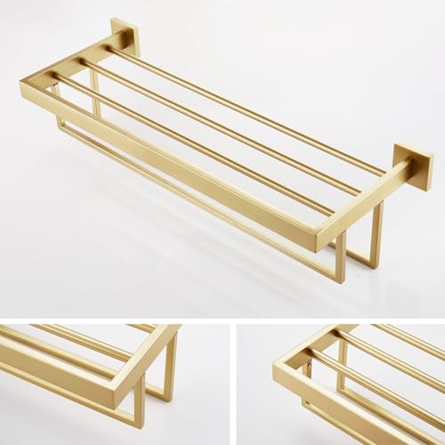 KOKOSIRI Towel Shelf Holder 24'' Bathroom Towel Rack with Two Bath Towel Bars Rails SUS304 Stainless Steel Wall Mount, Brushed Gold, B6003BG by KOKOSIRI - Used condition - Image 6