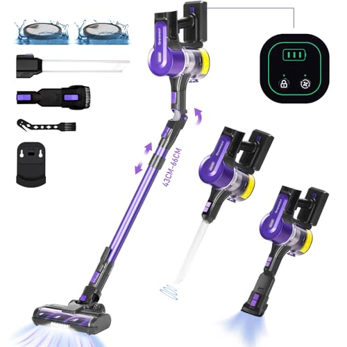Grenintol Aspiradora sin Cable 38KPa/500W, Aspirador Vertical tiempo de funcionamiento hasta 35 minutos, aspirador con pantalla LED y cepillos antienredos para suelos duros/alfombras/pelos de animales