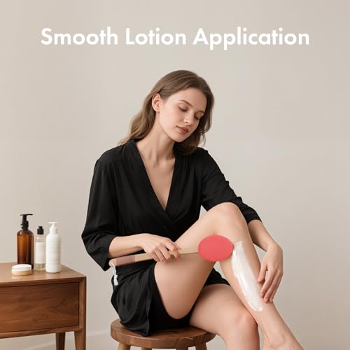 Image of AmazerBath Lotion Applicator for Back, Feet, 4 Replacement Pads with 17 inch Curved Handle, Back Sunscreen Applicator for Kids, Elderly, Women, Apply Skin Cream Medicine Moisturizer Tanner, Rose Red