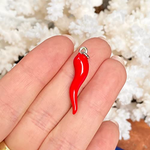 JewelryWeb Sterling Silver Enamel Italian Horn Pendant - 33mmx7mm - Red, Black, White - Good Luck Necklace for Women Teens4
