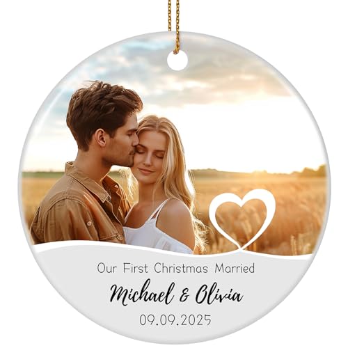 Personalized First Christmas Married Ornament 2026 with Photo,Name,Year