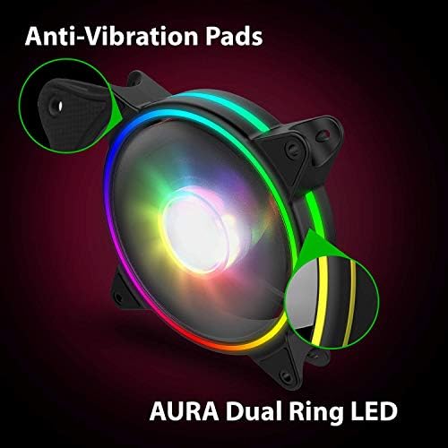 GameMax Razor Extreme ARGB PC Cooling Fan 120mm, PWM Control, Dual-Ring, Hydraulic Bearing, 11 Blade Fan, 3 Pin Aura Connector, RGB Mystic Light Sync | Black