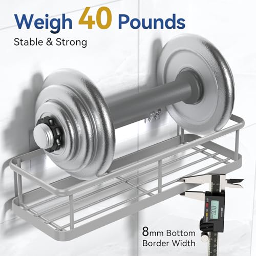 YASONIC Shower Caddy Adhesive, No Drill Bathroom Shower Organizers, with Removable Hooks, Rust Proof Shower Shelves, Wall-Mounted Shower Holder, Grey, 2 Pack - Image 5