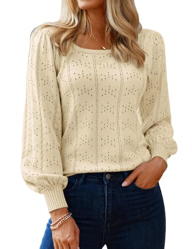 Image of HOTOUCH Sweaters for Women 2026 Fall Trendy Tops Casual Puff Sleeve Square Neck Cute Tunic Pullover Blouses XS-XXL