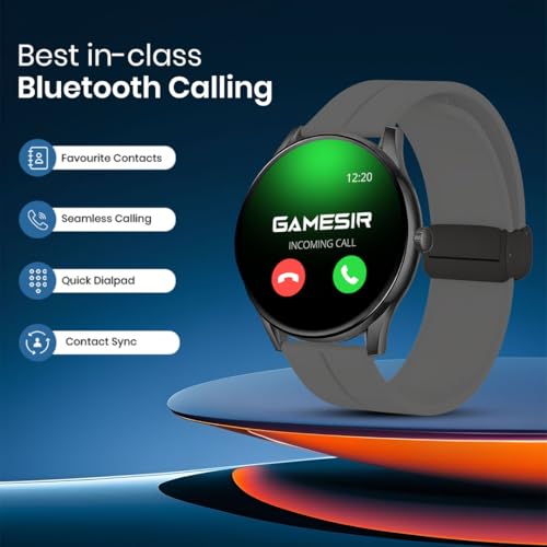 Image of GameSir Glavito Round Dial Smartwatch with 1.49 inch AMOLED Display, 100+ Sports Modes, IP67, Bluetooth Calling, Crown Control, Health Tracking, 100+ Watch Faces, Men & Women (Magnetic Dark Grey)