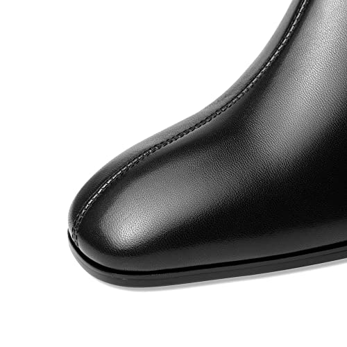 TinaCus Women's Genuine Leather Square Toe Handmade Back Zipper Low Chunky Heels Casual Ankle Boots4