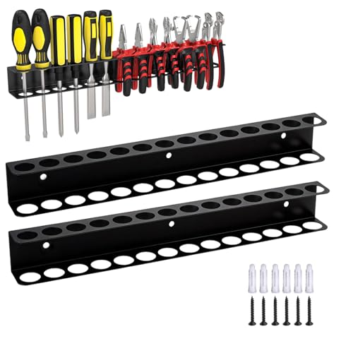 Twshiny Tool Organiser Wall Mounted 2 PCS Wall Tool Organizer 40cm Metal Screwdriver Rack Organizer Tool Rack with 14-Slot Storage Holder for Home Garage Workshop