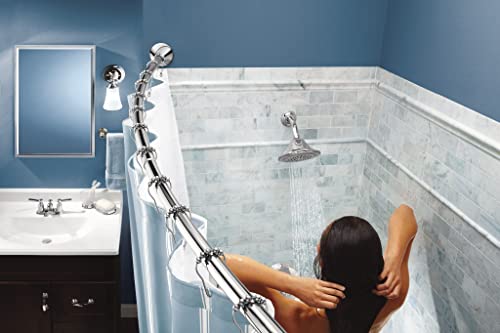 Moen Csr2172Ch 5-Foot Adjustable Tension Single Curved Shower Curtain Rod, Chrome & Sr2201Ch Shower Curtain Rings (Pack Of 12), Chrome #TOP2