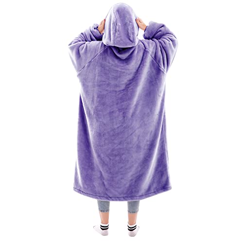 Image of Waitu Wearable Blanket Sweatshirt Gifts for Women and Men, Super Warm and Cozy Blanket Hoodie, Thick Flannel Blanket with Sleeves and Giant Pocket - Purple
