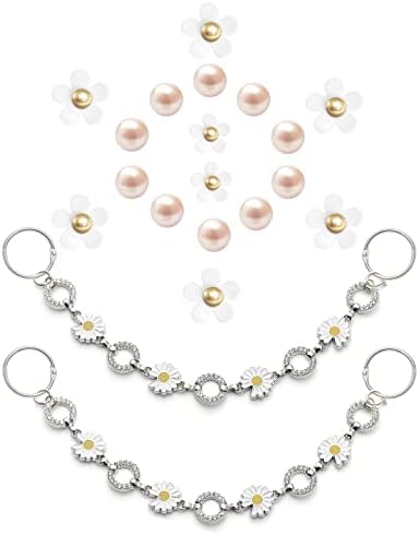 Bellaqueo Bling Daisy Shoe Chains with Cute Flower Charms, Pearl Shoe Charms, 20Pcs Shoe Charms Accessories for Girls, Women, DIY Shoe Decoration Charms for Clog Sandal, Birthday Gift