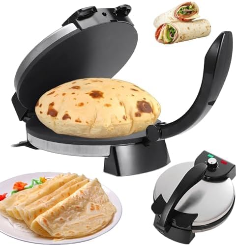 Prensa eléctrica para tortillas, 2000 W, antiadherente, para hacer roti y chapati para cocinar en casa y catering, 12 pulgadas