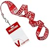 10 Pack - شارات الزائر مع الحبل - شارة بلاستيكية PVC مطبوعة مسبقًا للخدمة الشاقة - قابلة لإعادة الاستخدام والمسح الجاف - Red Breakaway Lanyard w/مشبك دوار - حامل بطاقة اسم الضيف - معرف متخصص