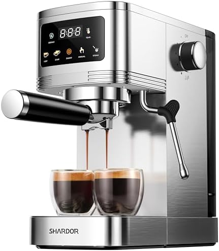 SHARDOR Espresso Machine 20 Bar, Professional Espresso Machine with Milk Frother and Touchscreen, Expresso Coffee Machines with Adjustable Temperature,for Cappuccino, Latte, Stainless Steel, Silver