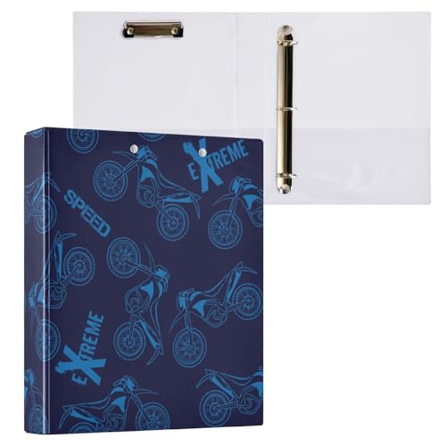 3,8 cm große Ordner mit drei Ringen, blaues Muster, Motorradordner mit Taschen, 3 Löcher, Ordner für Schule, Büro, 2 Stück
