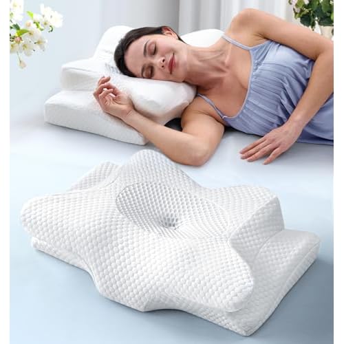 Emircey Cervical Neck Support Pillow for Side Sleepers, Cooling Pillow for Sleeping, Orthopedic Contour Memory Foam Pillow for Neck Relief, Ergonomic Sleeping Pillow for Back and Stomach Sleeper,White