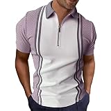 Mens Short Sleeve Shirts Casual Slim Fit Golf Polo Shirt V-Neck Turn-Down Collar Zipper Quick Dry Ac