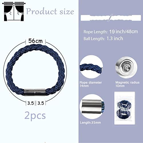 Magnetic Curtain Tie Backs, 2 Pack Modern Simplicity Curtain Rope Holdbacks with Strong Magnet, 22 Inch Braided Rope Curtain Holder Decoration for Thin or Thick Home and Office Curtains (Blue)