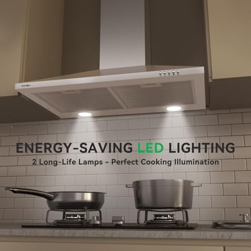 Image of Hermitlux 30 inch Range Hood, Stainless Steel Wall Mount Kitchen Vent Hoods