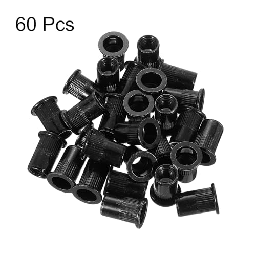 QUARKZMAN M8 Nietmuttern aus Kohlenstoffstahl mit gerändeltem Flachkopf Gewindeeinsatzmutter Schwarz 60 Stück