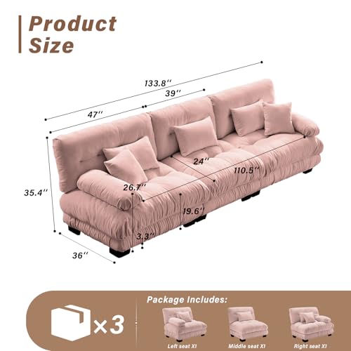 Image of SoarFlash 133.8 inch Sectional Sofa 3 Seat Couch, L Shaped Modern Sofa with Solid Wood Legs, Couches Sofas for Living Room Apartment, Comfortable Small Couches for Small Spaces, Pink