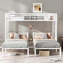 Metal Triple Bunk Bed, Twin XL Over Twin XL Bunk Beds, Heavy-Duty Metal Bed Frame with Safety Guardrails, Noise Reduced Design, No Box Spring Needed, White