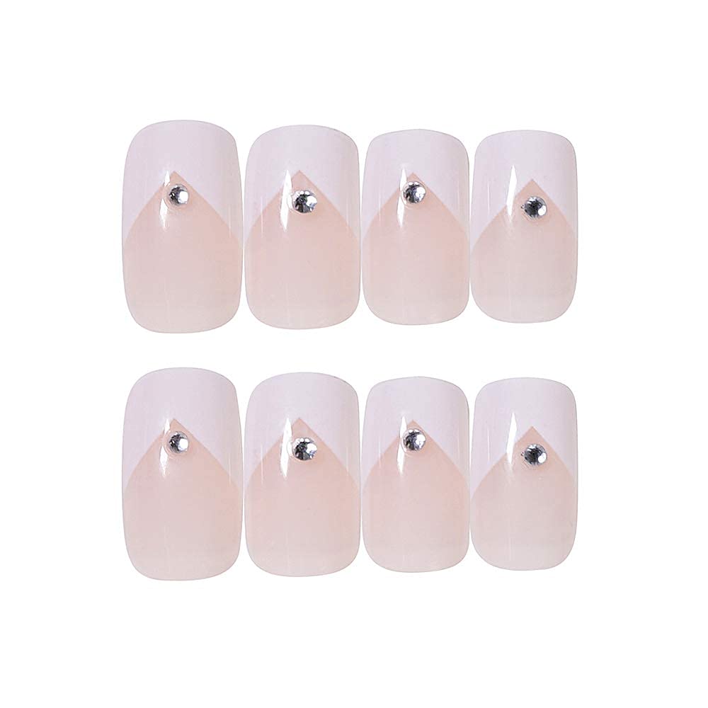 BABALAL Short Press on Nails Square Fake Nails Squoval French Nails Glossy Acrylic Nails Natural False Nails for Women and Girls