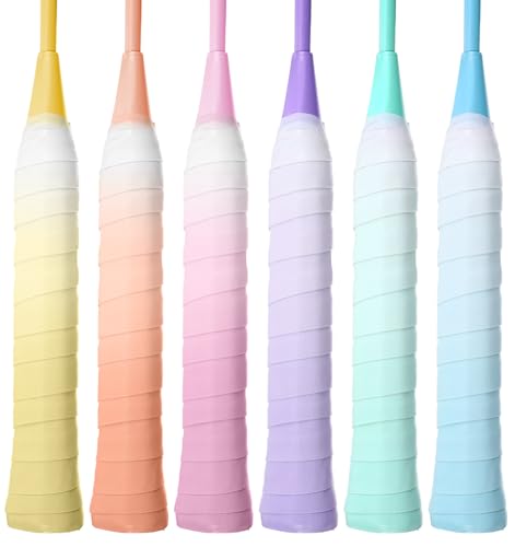FRCTLNKG 6 Pack Tennis Racket Grip, Tacky Anti-Slip Absorbent Tennis Wrap Grip Tape, Gradient Colour Badminton Racket Overgrip for Pickleball, Golf, Baseball