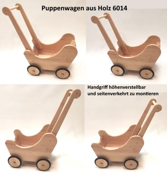 Puppenwagen Pink aus Holz | Höhenverstellbar | Lauflernwagen für Kinder ab 2 Jahren – Bild 4