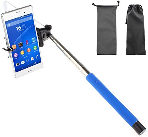 Selfie Stick. Camera Stick. Compatible with All iPhone, Samsung & Android Smartphones. Use as a Monopod for Camera. Connects to Headphone Jack. Get Your Easy Selfie Stick Now! Blue (Waterproof Bag)