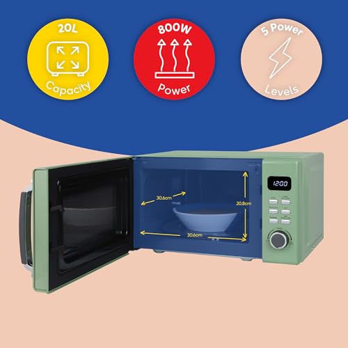 Russell Hobbs Sage Green Digital Microwave STYLEVIA, 20 Litre 800W with 5 Power Levels, Mirror Finish, 8 Auto Cook Settings, Defrost & Reheat Function, Clock & Timer RHM2026SG - Image 3